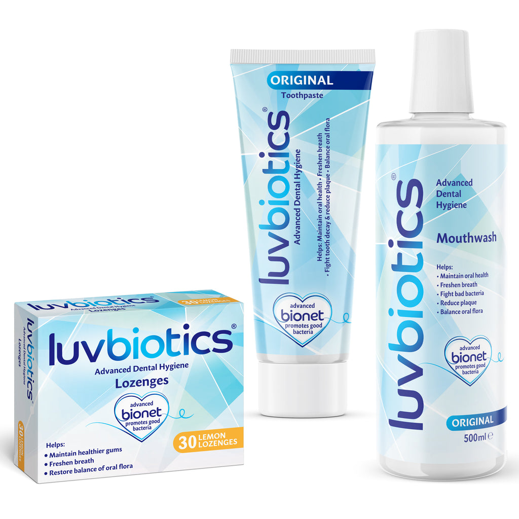 Luvbiotics® Original Kit with Lemon Lozenges - Probiotics, Xylitol & Aloe Vera Promotes Good Bacteria for Fresh Breath, Healthy Gums and Cavity Protection (3 pcs)