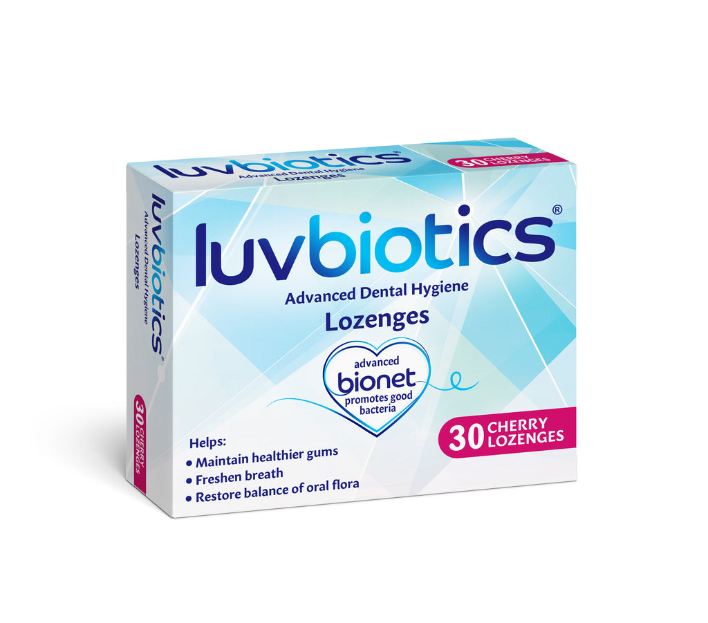 Luvbiotics Advanced Dental Hygiene Cherry Lozenges with Probiotics for Healthy Gums, Fresh Breath and Cavity Protection, Pack of 30