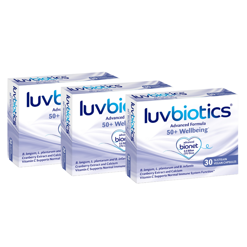 Luvbiotics 50 + Wellbeing -Live Gentle Cultures + Vitamin C & Calcium + Cranberry Extract -90 Vegan Capsules