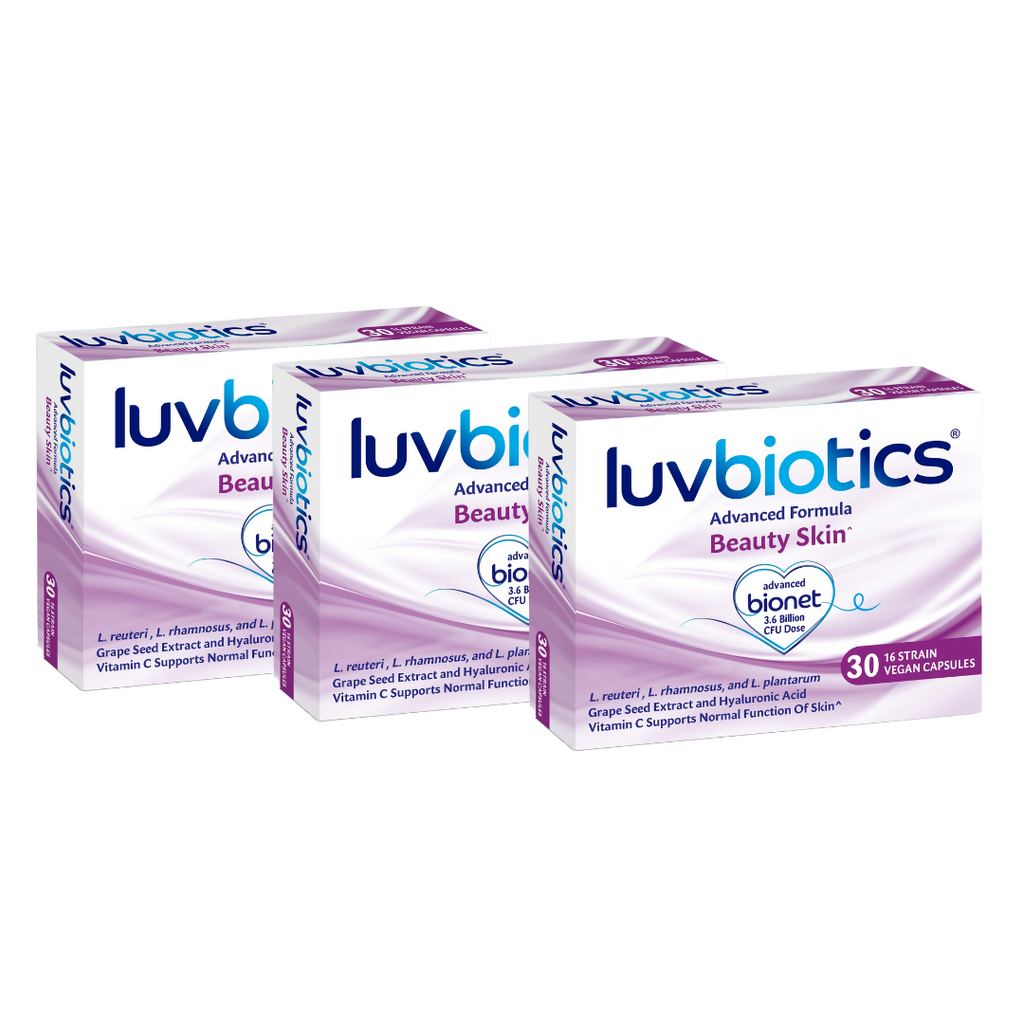 Luvbiotics Beauty Skin -Live Gentle Cultures + Hyaluronic Acid + Grape Seed Extract and Vitamin C -90 Vegan Capsules