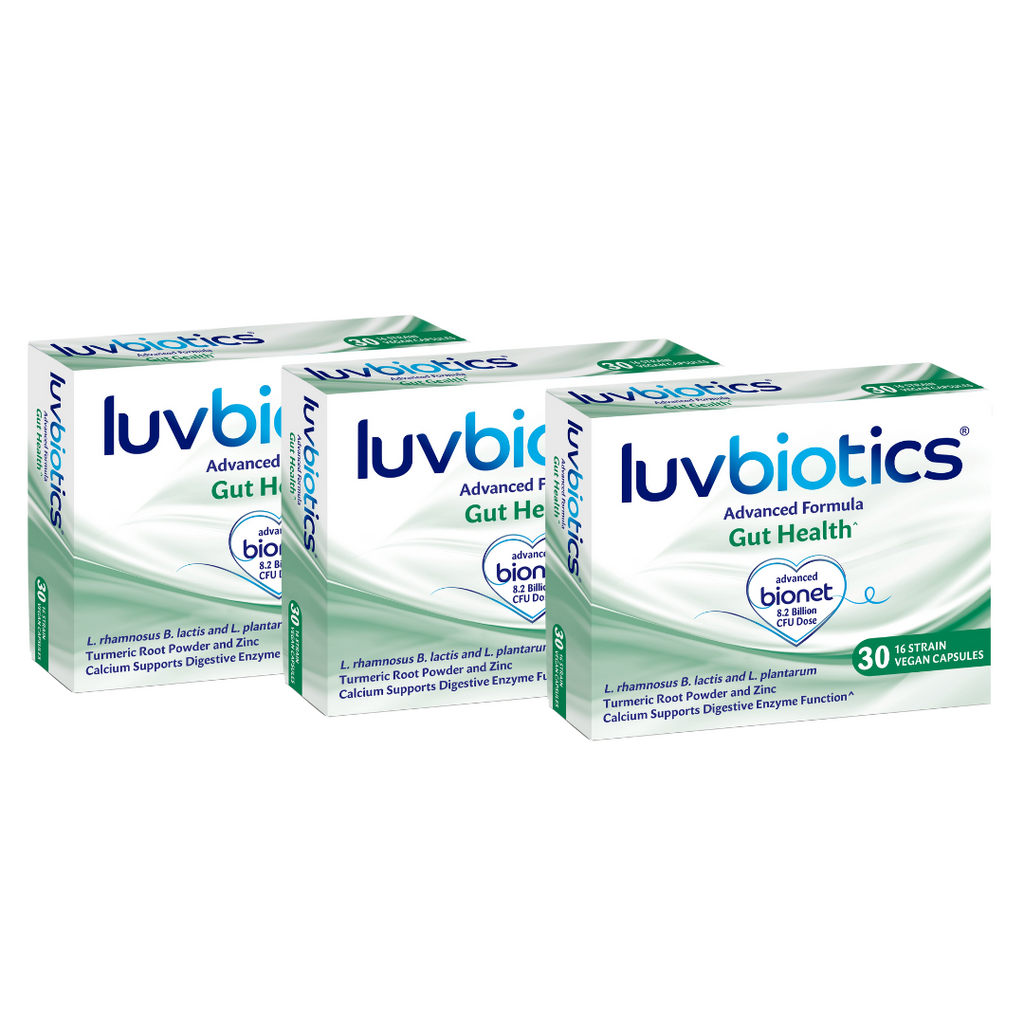Luvbiotics Gut Health Duel Formulation Supplement -Live Gentle Cultures +Turmeric Root Powder + Calcium & Zinc -90 Vegan Capsules