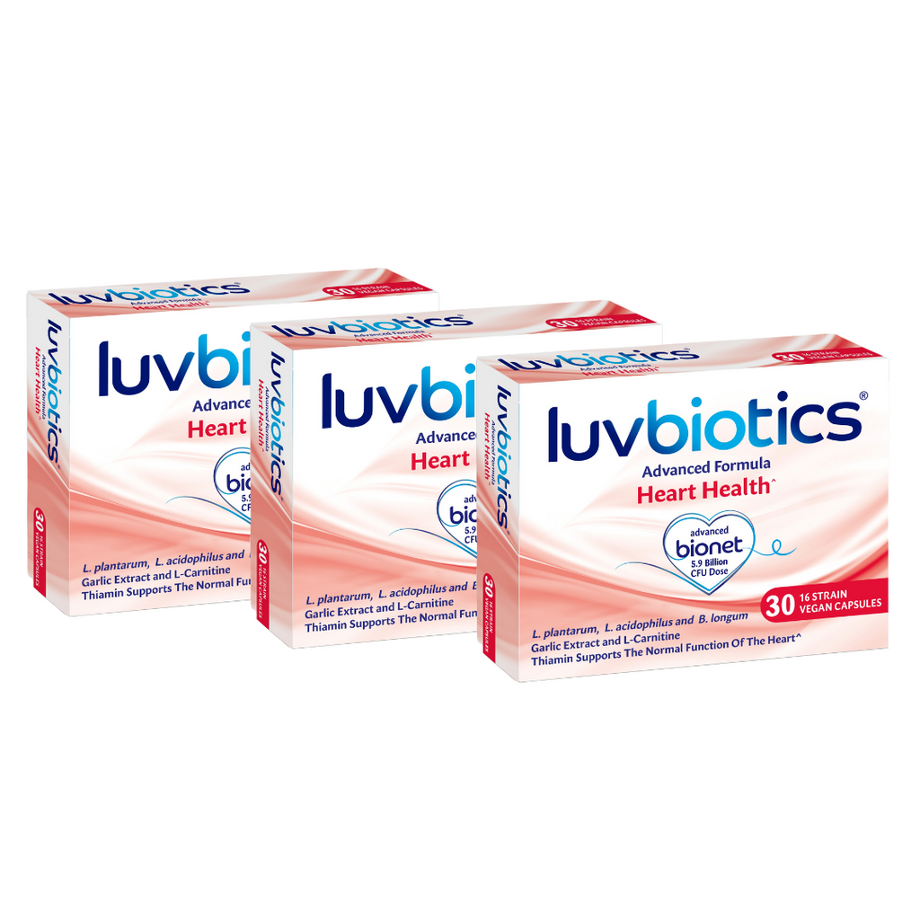 Luvbiotics Heart Health Supplement -Live Gentle Cultures + Garlic Extract + L-Carnitine +Thiamin -90 Vegan Capsules
