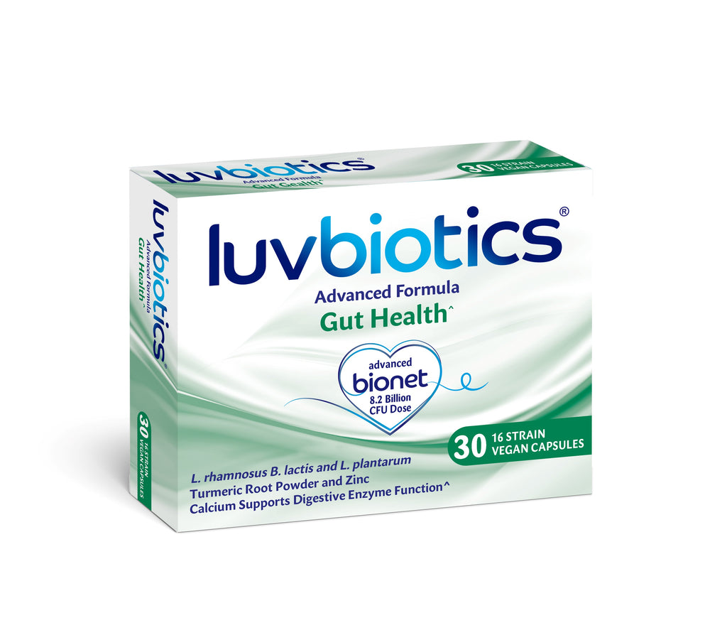 LUVBIOTICS Gut Health -Live Gentle Cultures +Turmeric Root Powder +Calcium & Zinc -30 Vegan Capsules