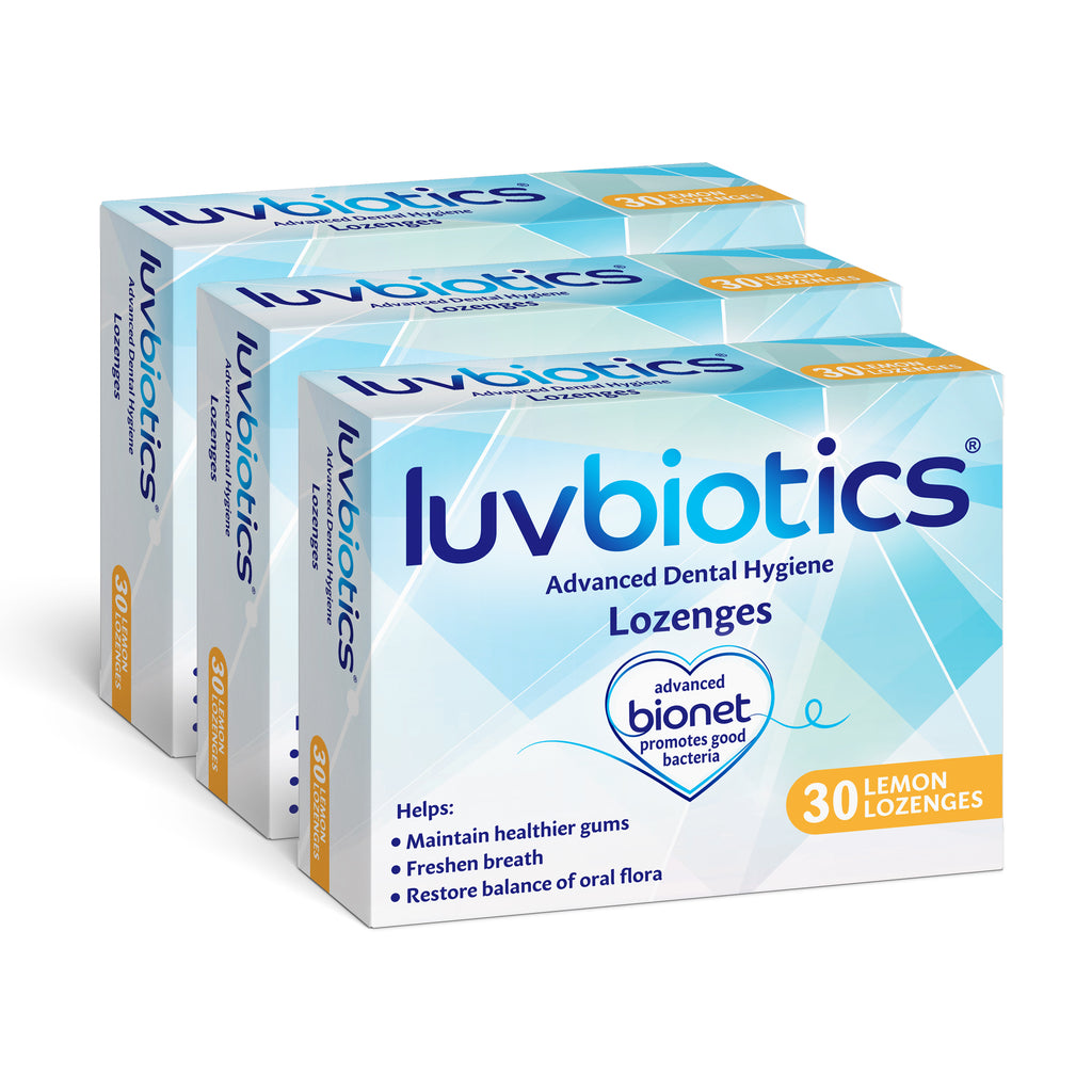 Luvbiotics® Lozenges with Probiotics, Xylitol & Aloe Vera Promotes Good Bacteria for Fresh Breath, Healthy Gums and Cavity Protection. Lemon Flavour, Pack of 3 (90 Lozenges))