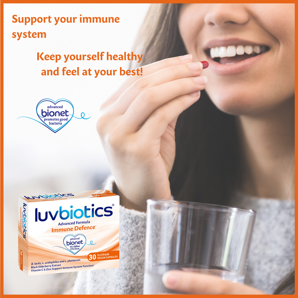 Luvbiotics Immune Defence -Live Gentle Cultures + Vitamin C & Zinc + Black Elderberry Extract -30 Vegan Capsules